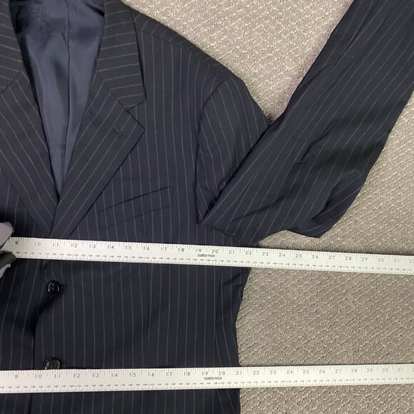 Armani Collezioni Suit Navy Blue Pinstripe Men's Suit Coat 44L Pants 36 Wool - Picture 6 of 16